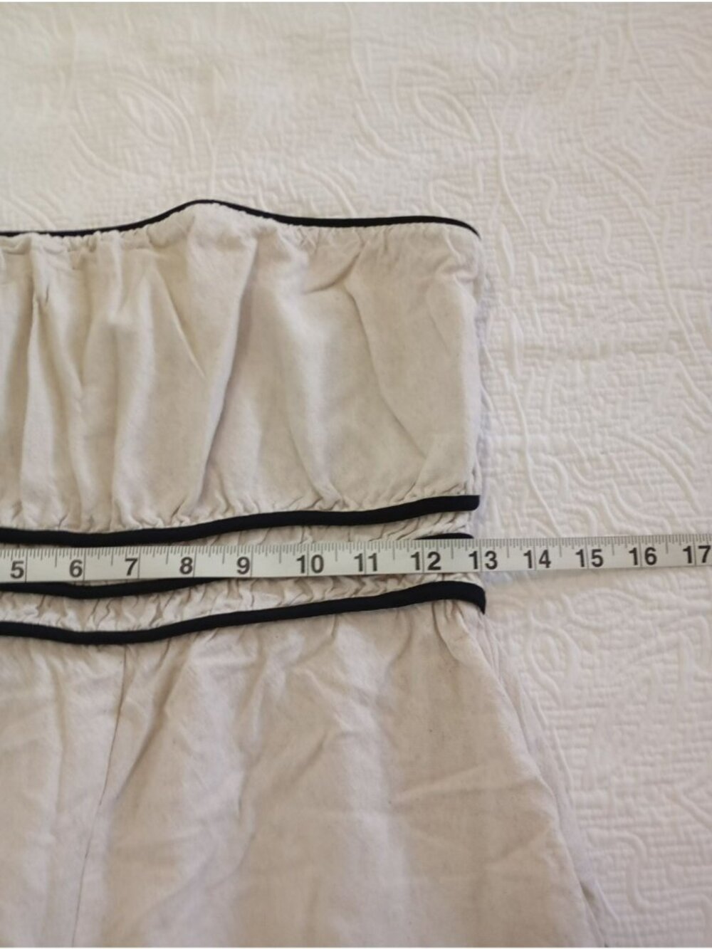 Monteau Los Angeles Women Strapless Jumpsuit Beige Black Trim Medium Linen Blend - Picture 10 of 13